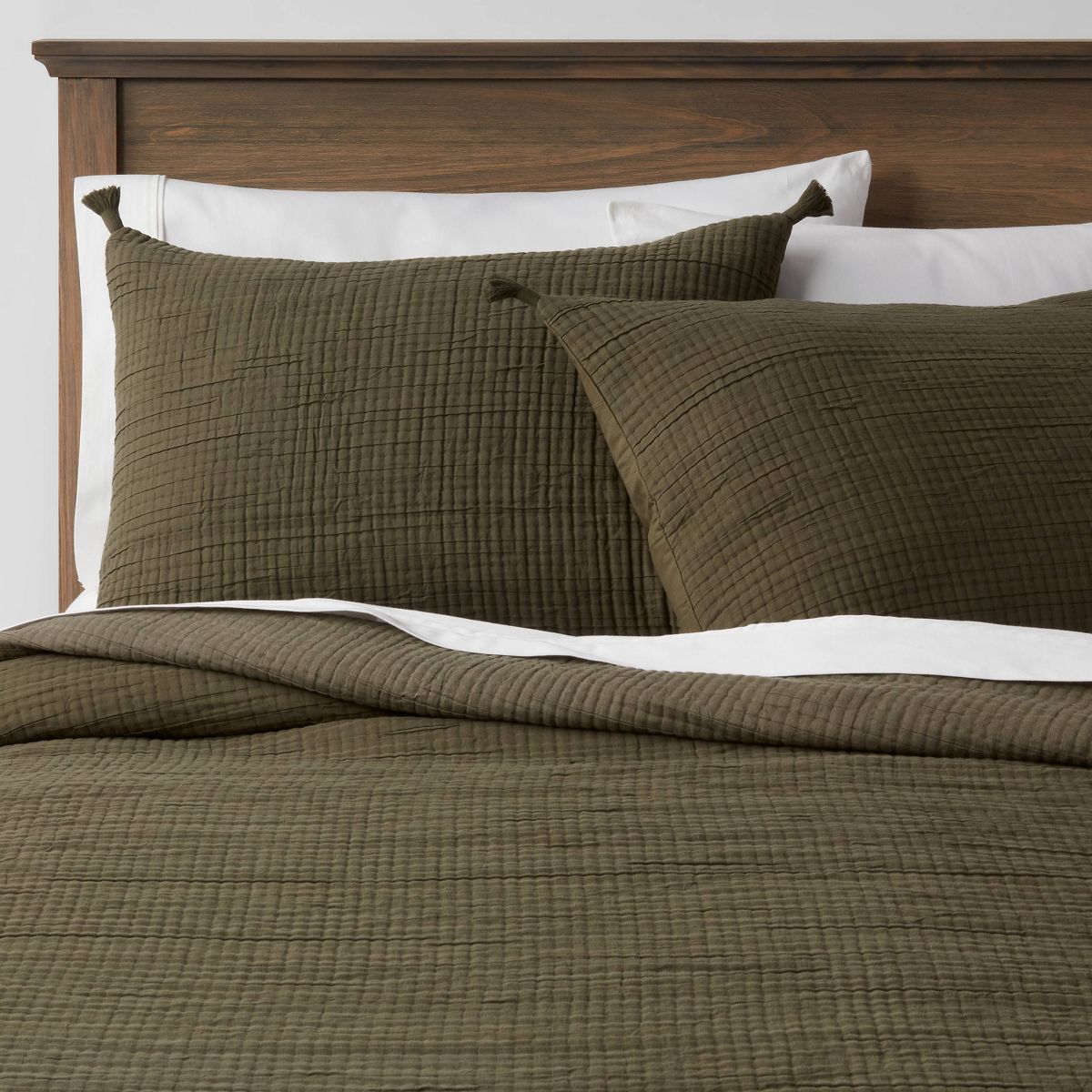 King Double Cloth Quilt Sham Olive - Threshold™: Cotton & Polyester, Jacquard Weave, Zipper Closure, No Flange