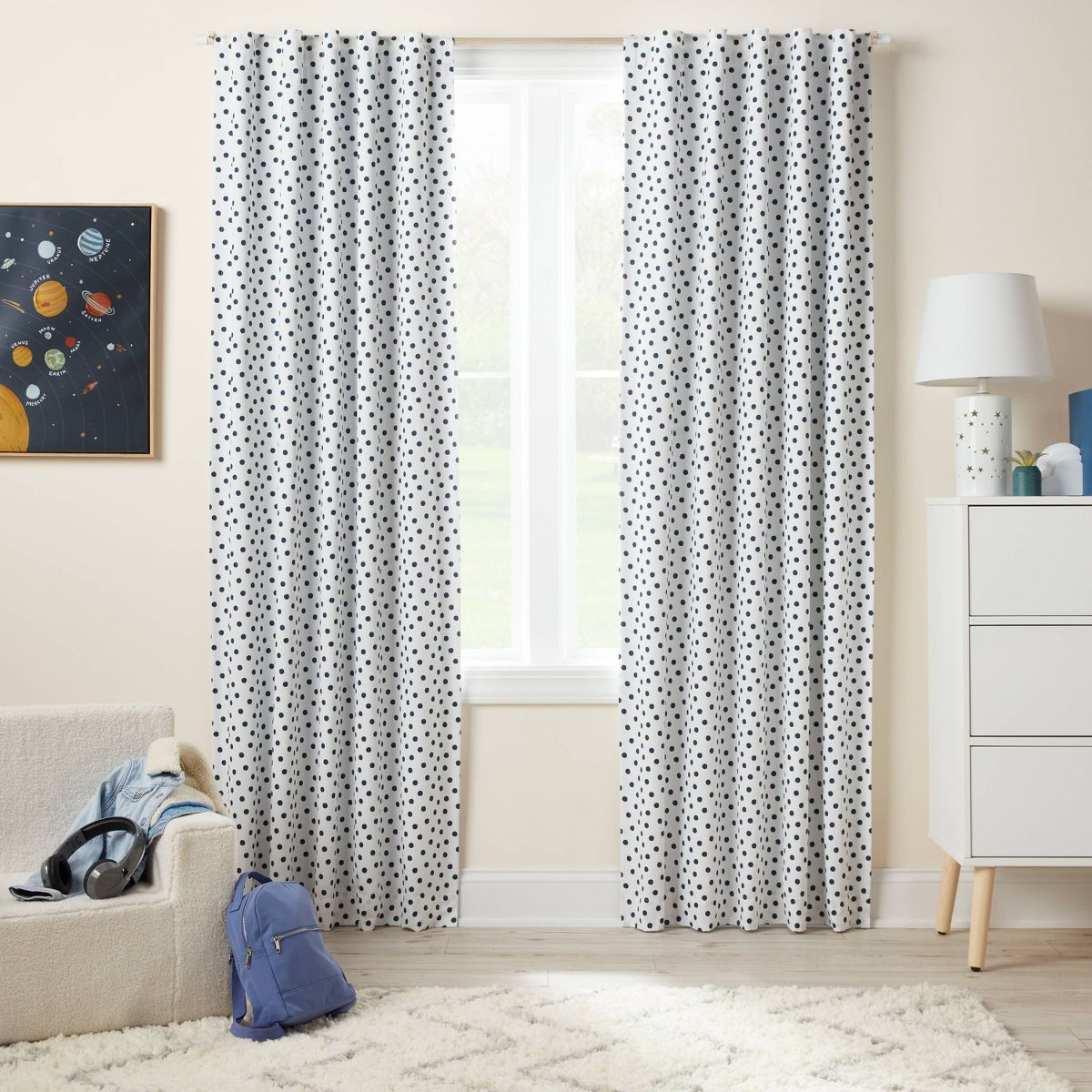 42"W x 84"L Dot Kids' Curtain Blackout Window Curtain Panel Navy - Pillowfort™
