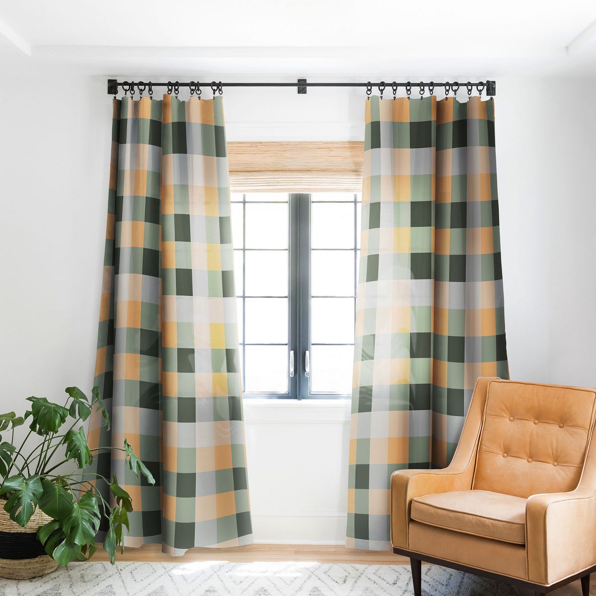 Miho retro color illusion 64" x 50" Single Panel Blackout Window Curtain - Deny Designs