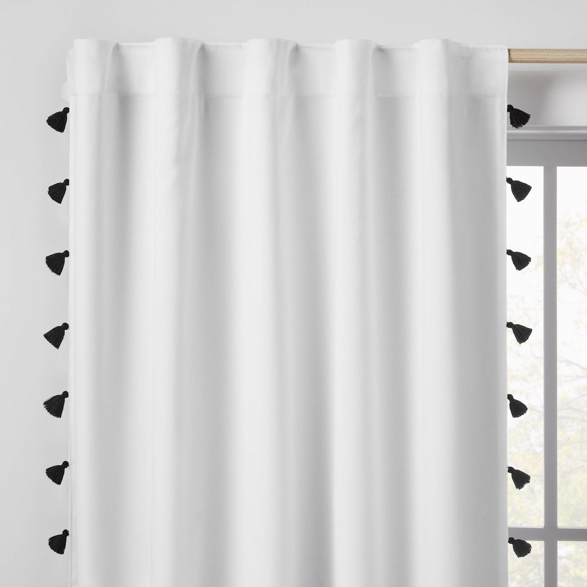 42"W x 95"L Tassel Kids' Blackout Window Curtain Panel White/Black