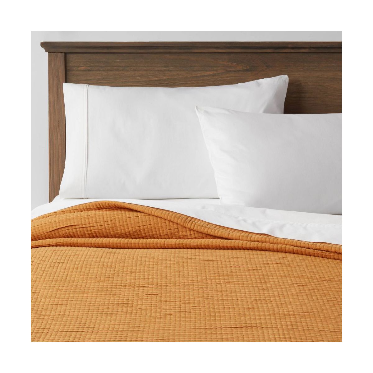 Full/Queen Double Cloth Quilt Mustard - Threshold: Cotton Blend Jacquard Weave OEKO-TEX Certified