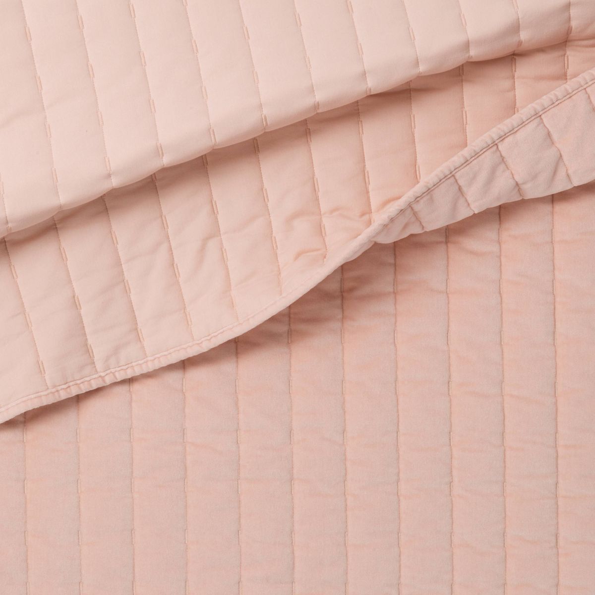 King Channel Stitch Velvet Quilt Soft Blush - Threshold™: Cotton Backing, Year Round Comfort, Machine Washable