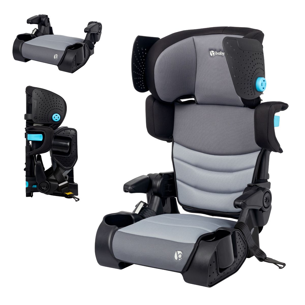 Baby Trend Koa Slim High Back Booster Car Seat with Side Sun Visors and Latch - Cosmic Gray