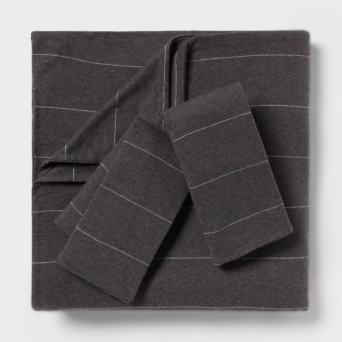 King Jersey Duvet and Sham Set Dark Gray Striped - Threshold™: Cotton Knit, Zipper Closure, OEKO-TEX Certified