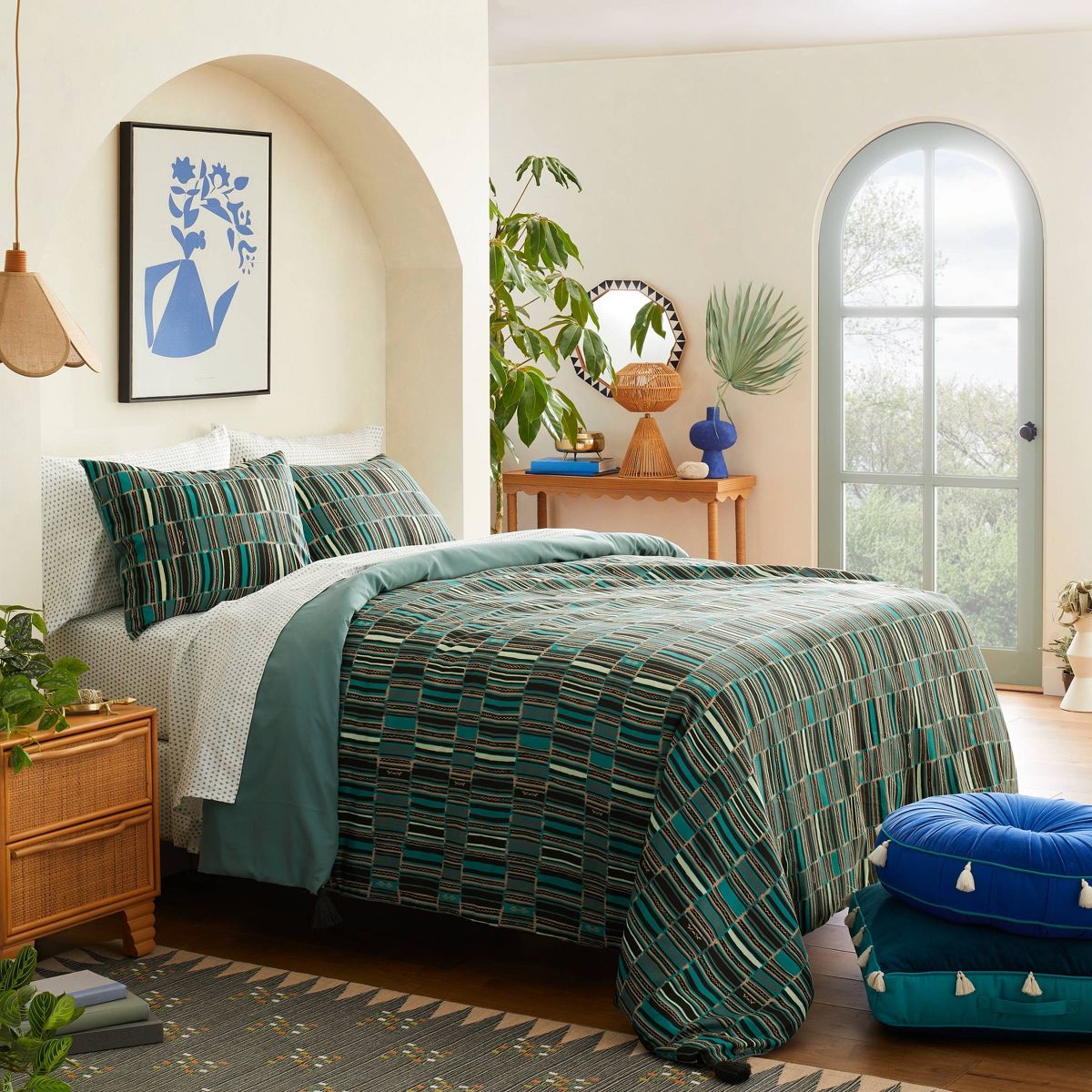 King Jungalow Sun in the Water Duvet Cover & Sham Set Teal - Opalhouse designed with Jungalow: Polyester, 210 Thread Count