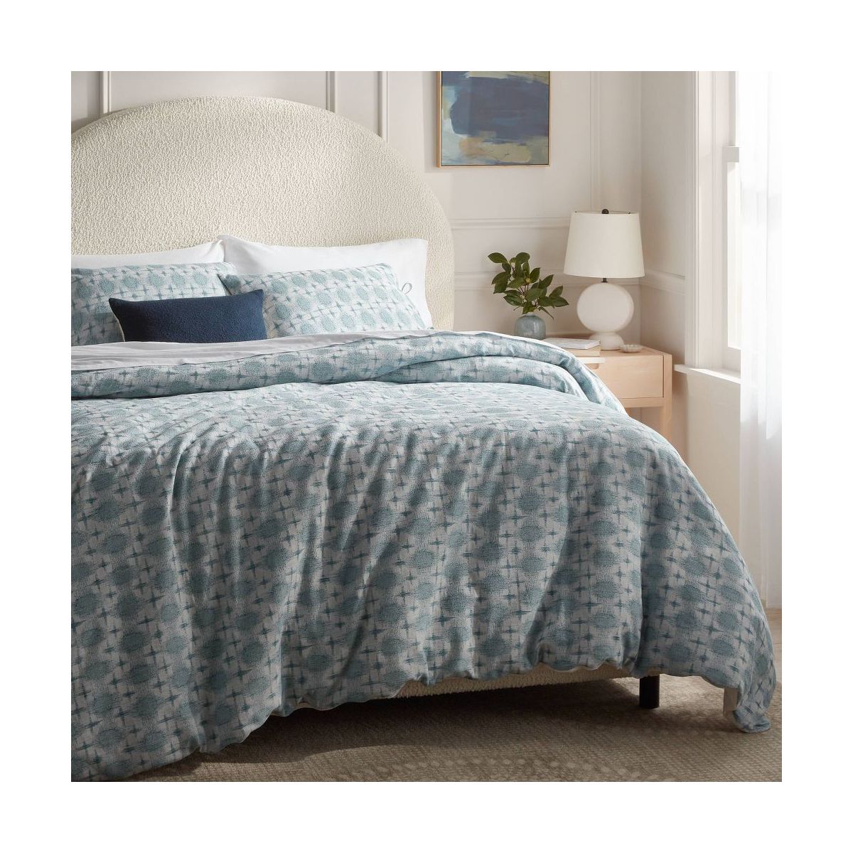 King Yarn Dye Ikat Duvet Cover and Sham Set Ivory/Teal Blue/Light Teal Blue - Threshold: Cotton Jacquard, Zippered Closure, OEKO-TEX Certified