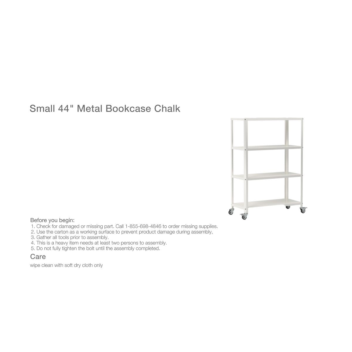 Small 44" 3 Shelf Rolling Metal Bookcase Chalk White - Room Essentials™