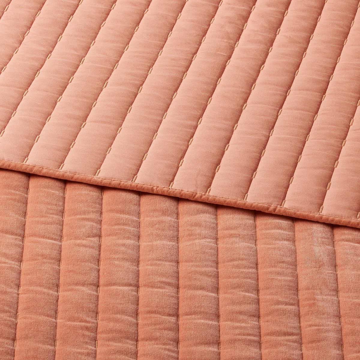 King Channel Stitch Velvet Quilt Light Terracotta - Threshold™: OEKO-TEX Certified, Cotton Backing, Year-Round Comfort