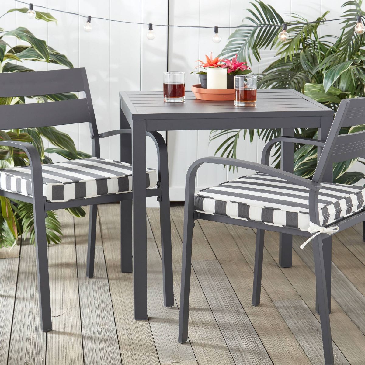 Kensington Garden 2pc 18"x18" Outdoor Chair Cushions Canopy Gray Stripe: Patio Seat Pads, Water-Resistant