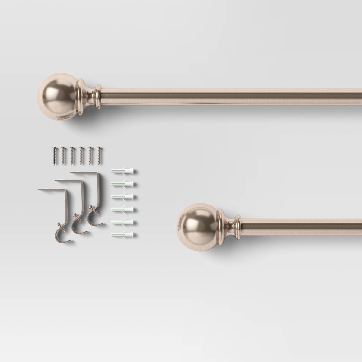 66"-120" Ball Double Curtain Rod Brushed Nickel - Threshold™: Adjustable Metal Set, Silver Finish, 30lb Capacity