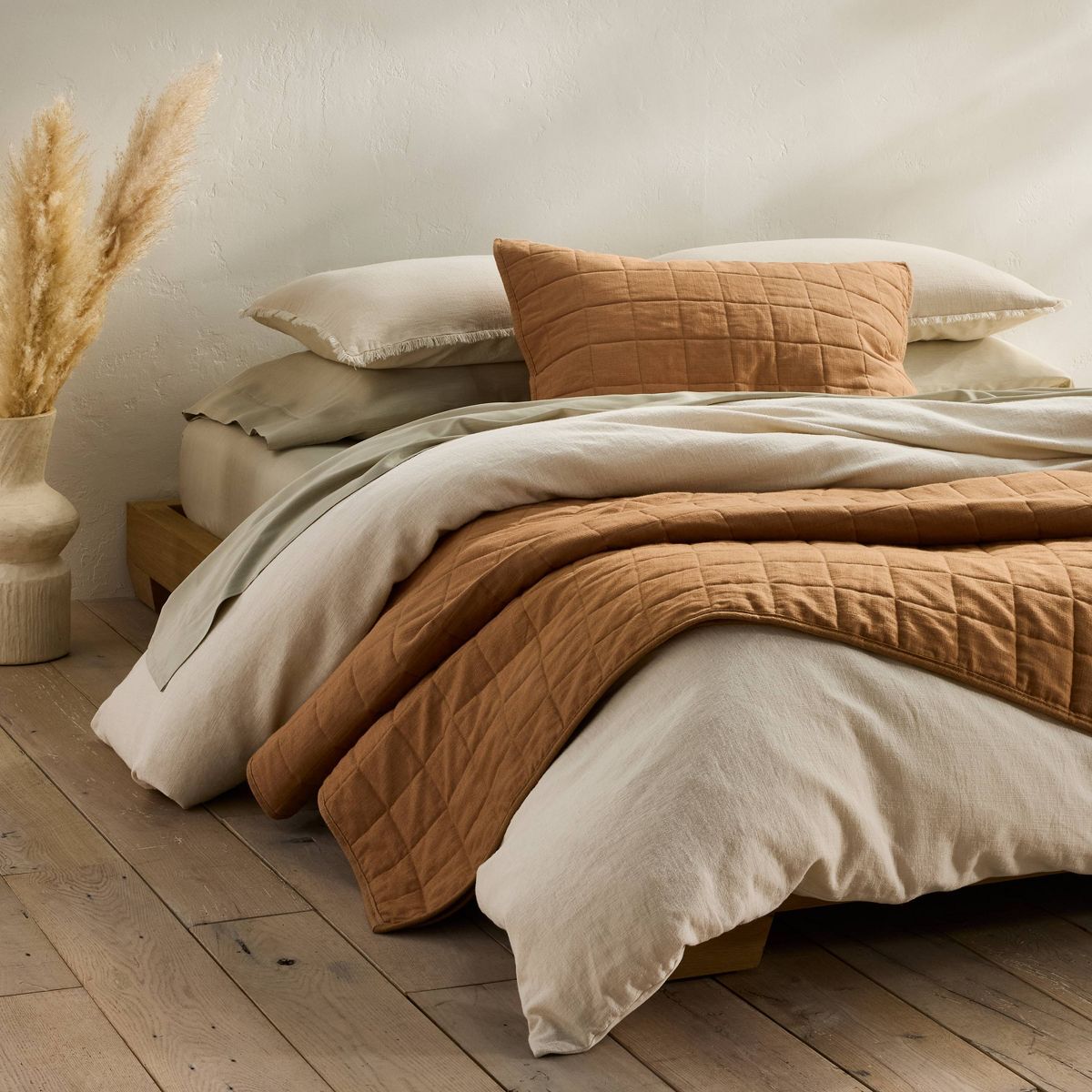 King Heavyweight Linen Blend Quilt Pillow Sham Warm Brown - Casaluna™: Zipper Closure, OEKO-TEX Certified, No Flange