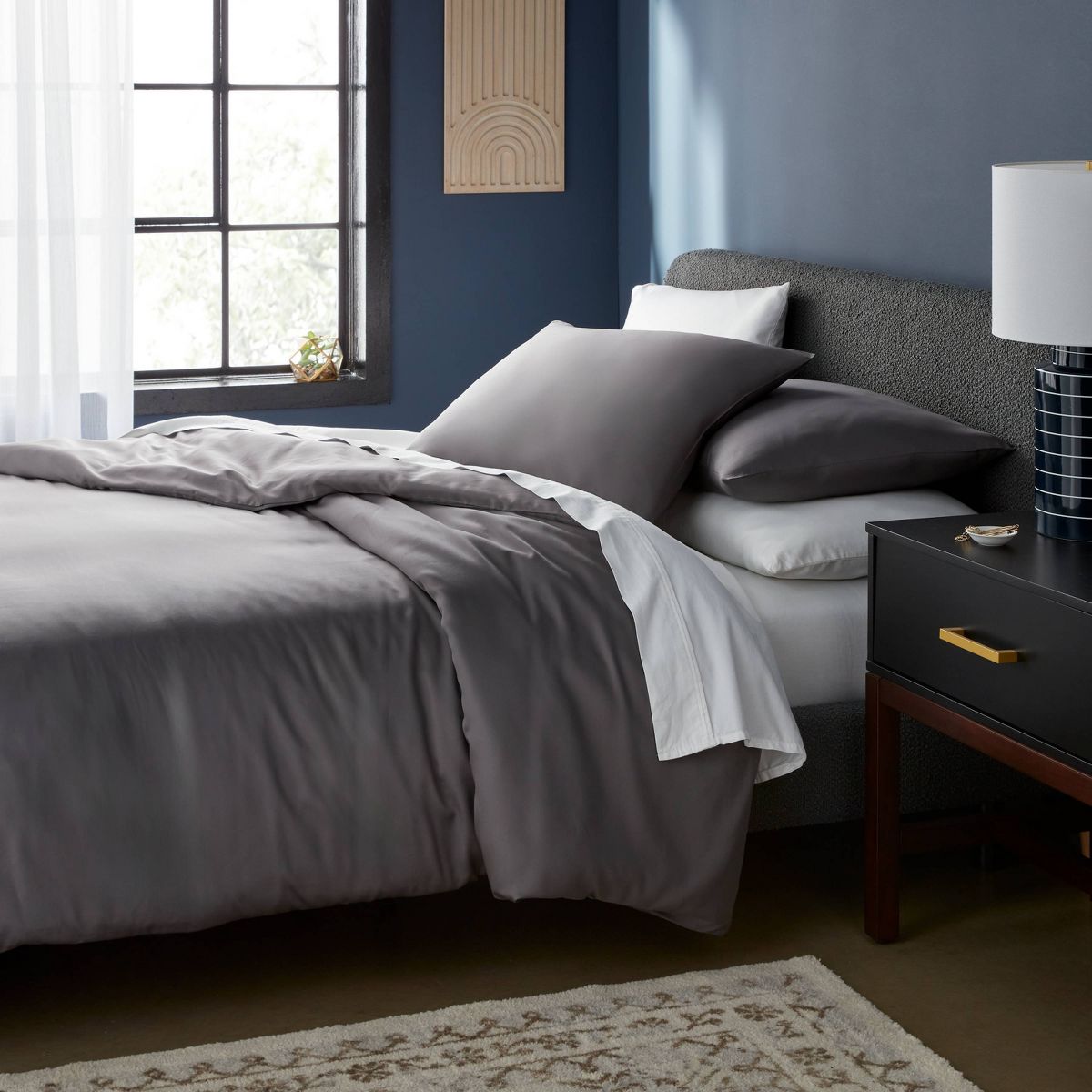 Full/Queen TENCEL™ Duvet Cover and Sham Set Dark Gray - Threshold™: Cooling Lyocell, OEKO-TEX Certified, Zip Closure