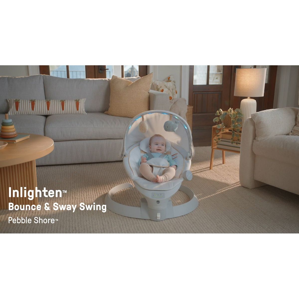 Ingenuity Inlighten 3-in-1 Bounce & Sway Baby Swing with Bluetooth & Canopy - Pebble Shore