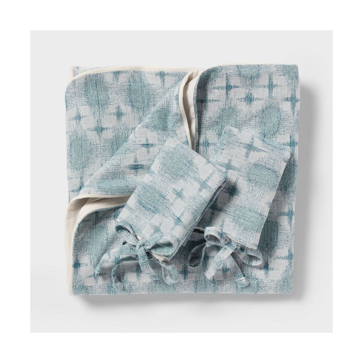 King Yarn Dye Ikat Duvet Cover and Sham Set Ivory/Teal Blue/Light Teal Blue - Threshold: Cotton Jacquard, Zippered Closure, OEKO-TEX Certified