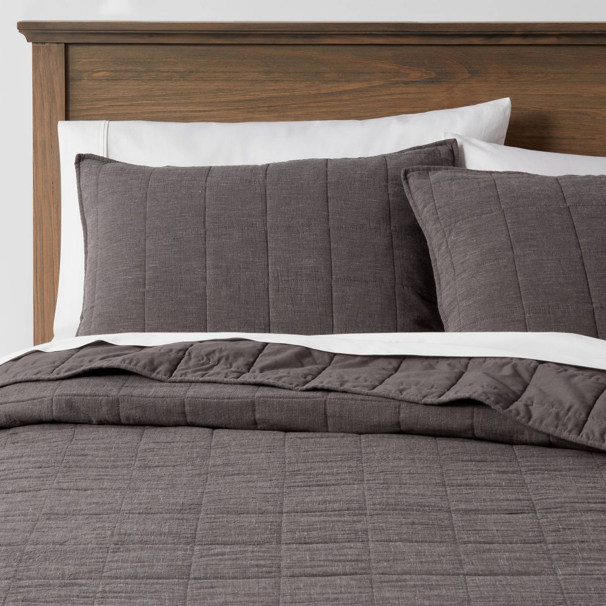 Standard Space Dyed Cotton Linen Sham Dark Gray - Threshold™: OEKO-TEX Certified, Woven Texture, Zipper Closure