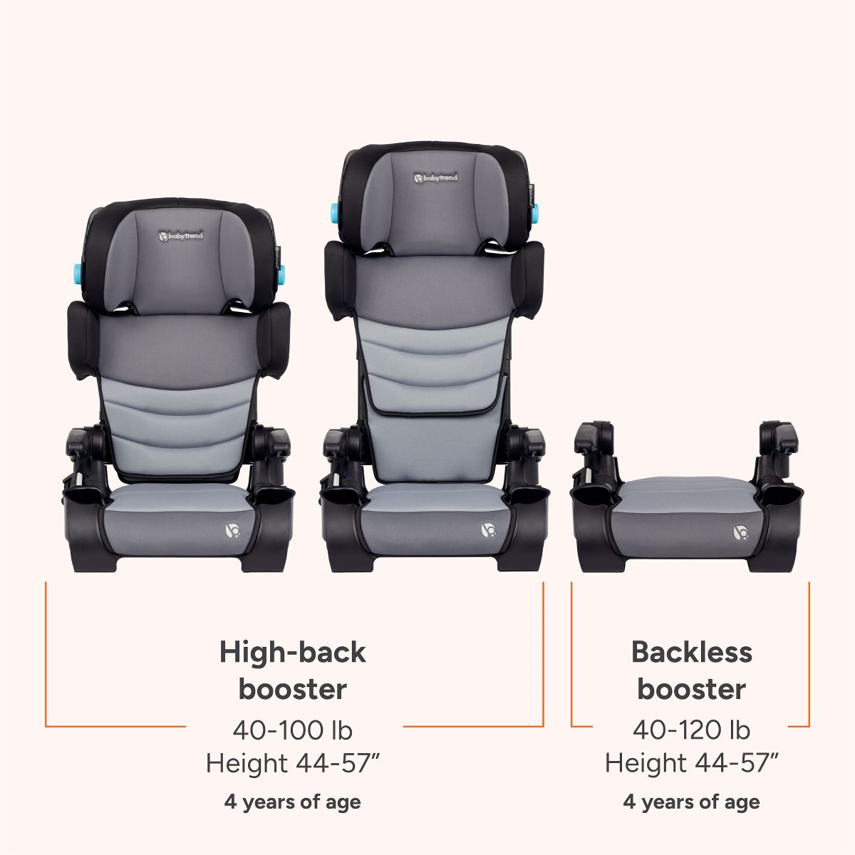 Baby Trend Koa Slim High Back Booster Car Seat with Side Sun Visors and Latch - Cosmic Gray