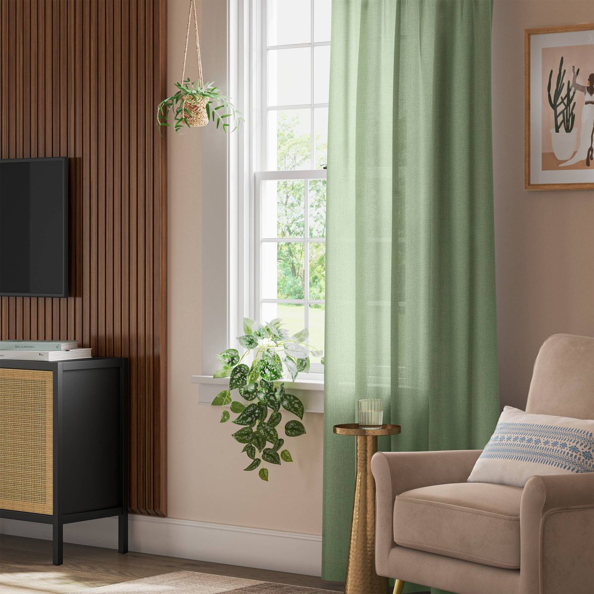 54"x84" Light Filtering Solid Farrah Window Curtain Panel Sage Green - Threshold™: Cotton & Recycled Polyester, UV Protection