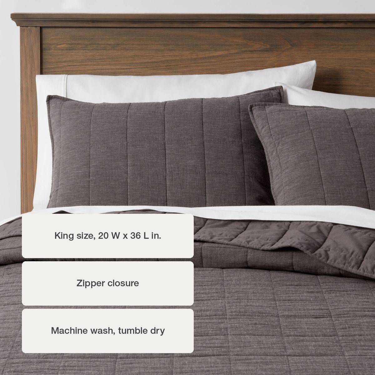 Standard Space Dyed Cotton Linen Sham Dark Gray - Threshold™: OEKO-TEX Certified, Woven Texture, Zipper Closure