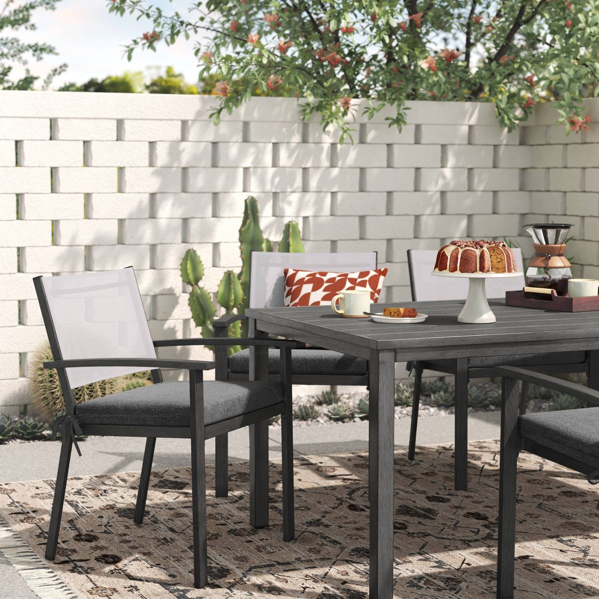 18"x20" Solid Woven Outdoor Chair Seat Cushion Charcoal - Threshold™