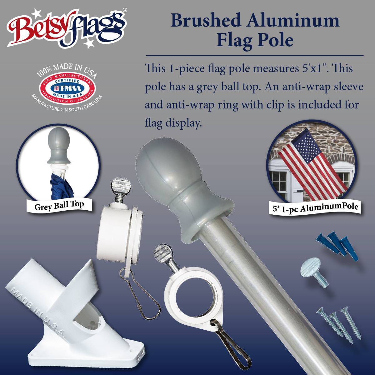 Betsy Flags 5' Aluminum Flag Pole