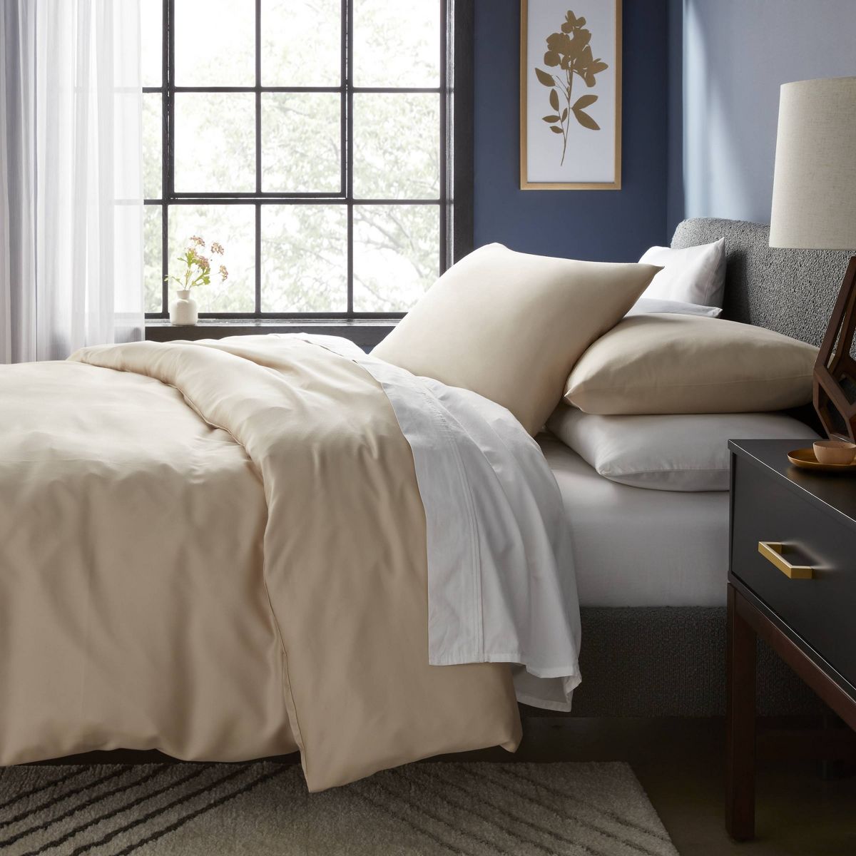 Full/Queen TENCEL™ Duvet Cover and Sham Set Khaki - Threshold™: 320 Thread Count, OEKO-TEX Certified, Cooling