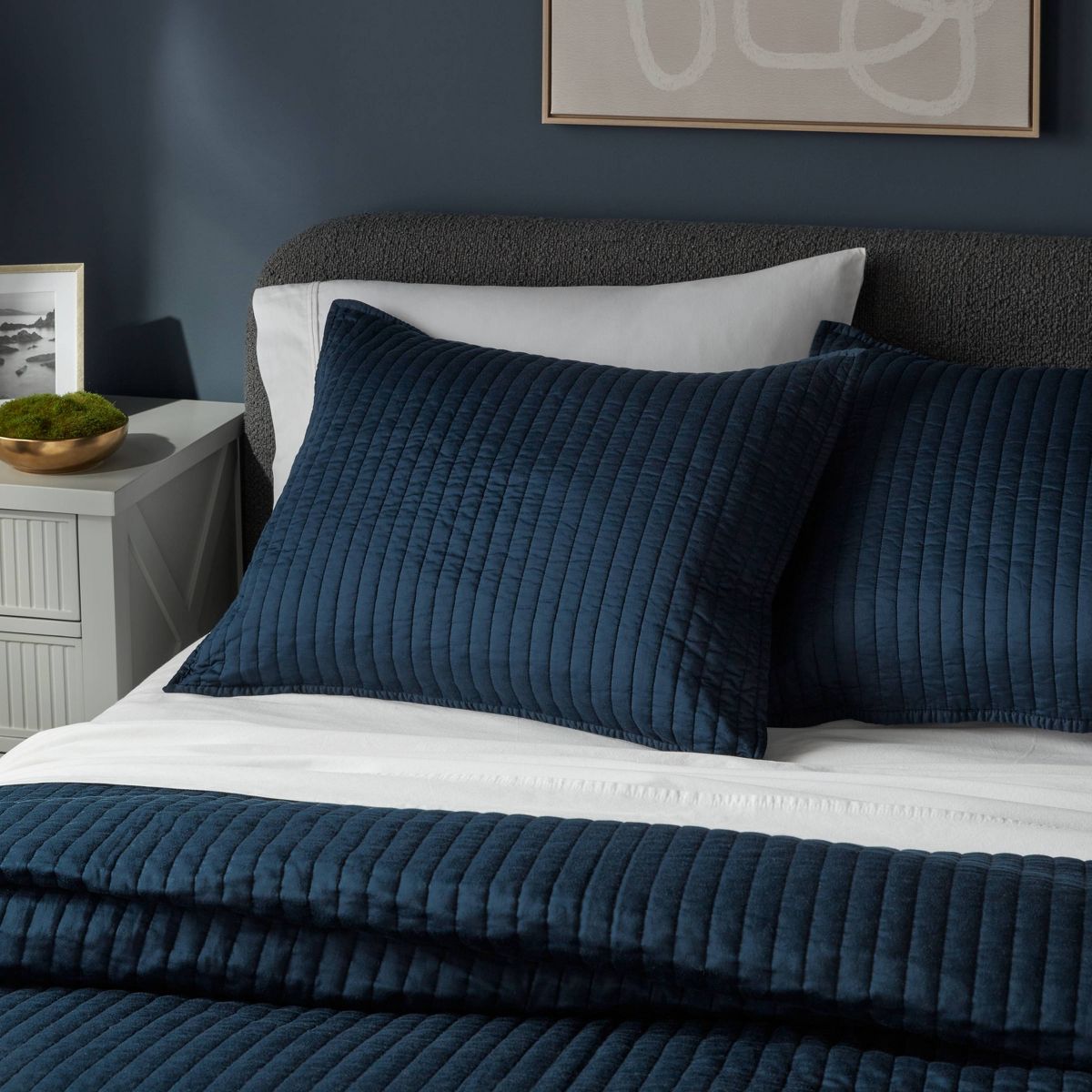 Standard Washed Cotton Sateen Quilt Sham Dark Navy - Threshold™: 250 Thread Count, OEKO-TEX Certified, Machine Washable