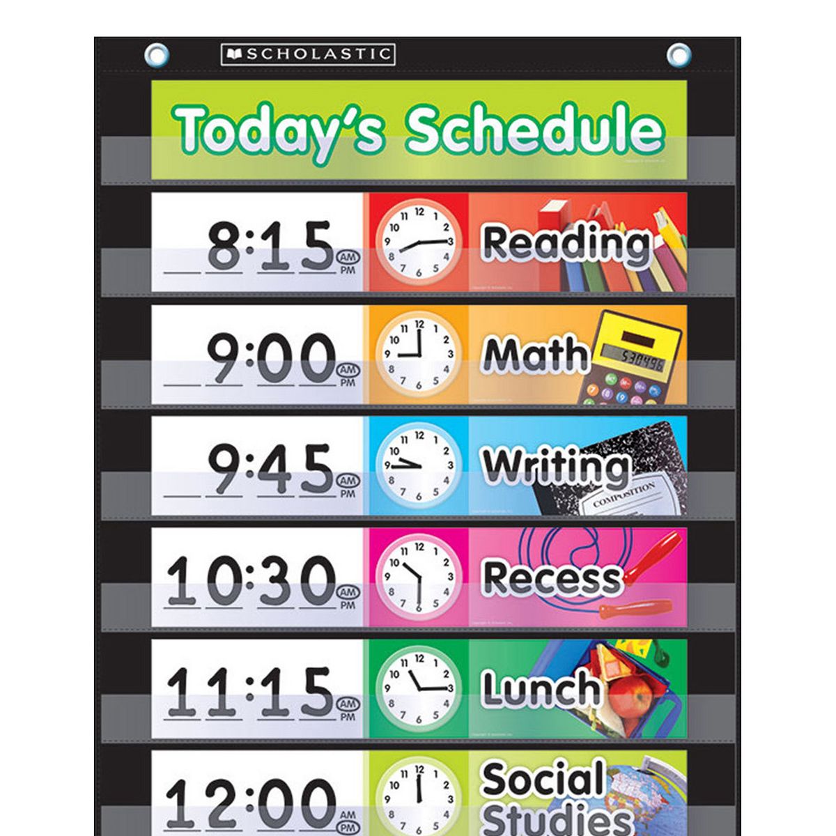 Scholastic Teaching Solutions Daily Schedule Pocket Chart with Cards, Black
