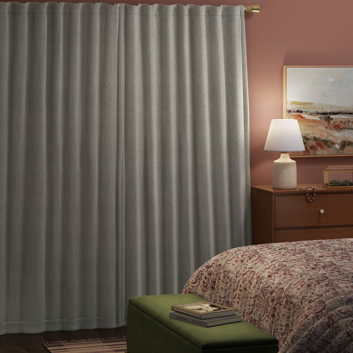50"x84" Blackout Corded Ribbed Curtain Panel Gray - Threshold™: Woven Polyester, Stripe Pattern, OEKO-TEX Certified