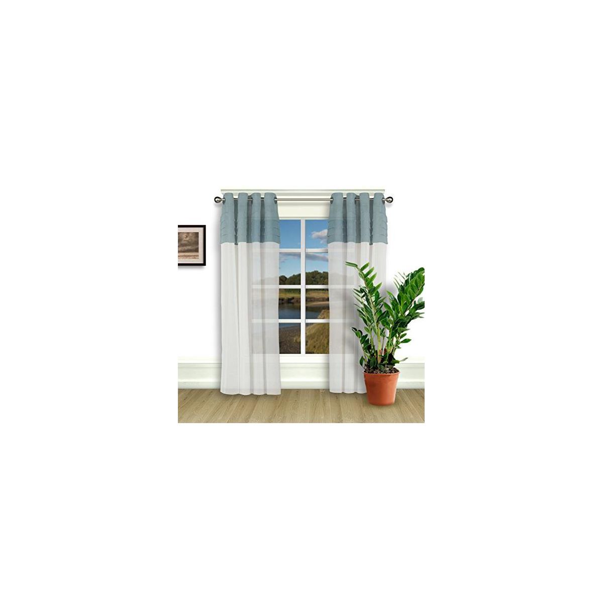 Geneva Pleated 2-Tone Grommet Panel 52x63 Blue/White