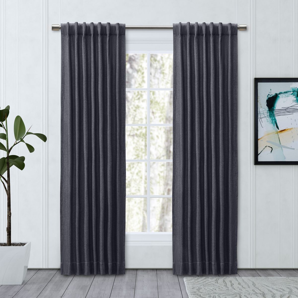 Chevron 80C/20P Sustainable Triple Lined Rod Pocket w/Back Tabs Panel 48x84 Navy
