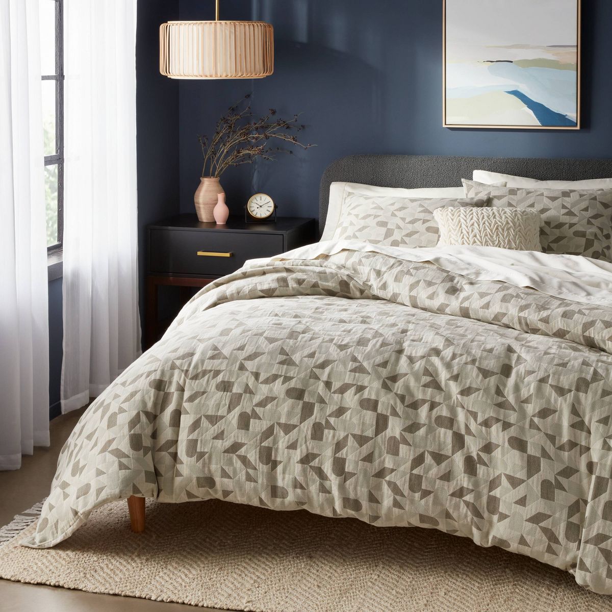 Full/Queen Geo Matelasse Duvet Cover and Sham Set Dark Olive Green - Threshold™: Woven Jacquard, 200 Thread Count, OEKO-TEX Certified