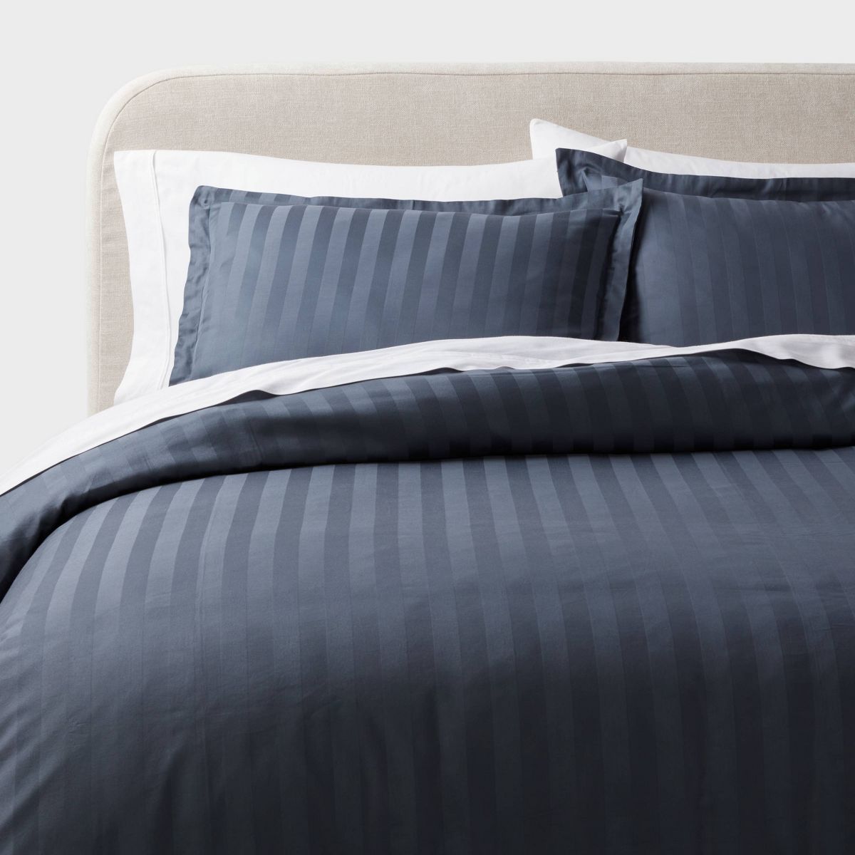 3pc King Luxe Striped Damask Duvet Cover and Sham Set Dark Teal Blue - Threshold™: Cotton, 300 Thread Count, OEKO-TEX Certified