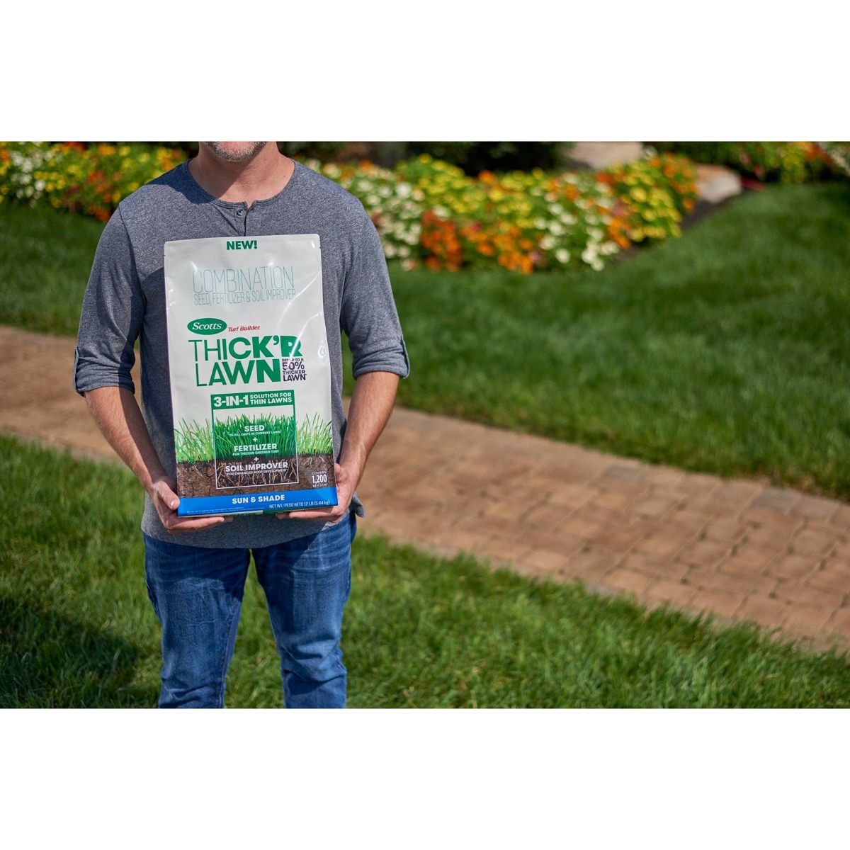 Scotts 3-in-1 Thick'R Lawn Sun & Shade Soil: Soil Improver, Seed, Fertilizer, 50% Thicker Lawn