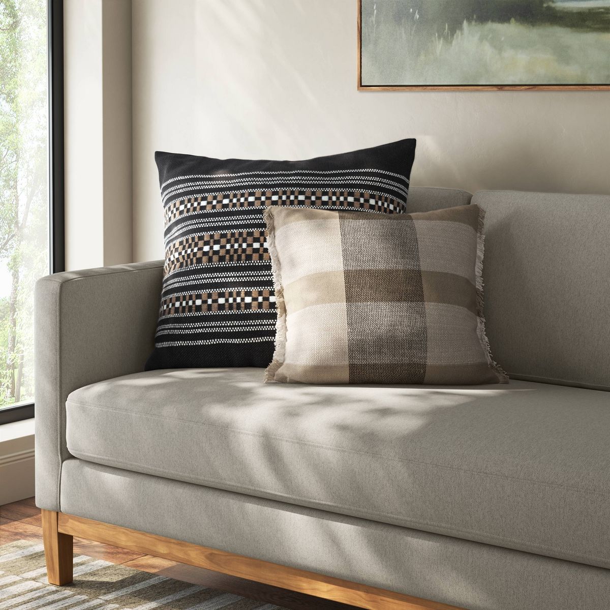 Oversized Square Woven Checkered Stripe Pillow Black/Neutral - Threshold™