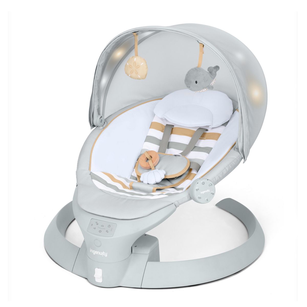 Ingenuity Inlighten 3-in-1 Bounce & Sway Baby Swing with Bluetooth & Canopy - Pebble Shore