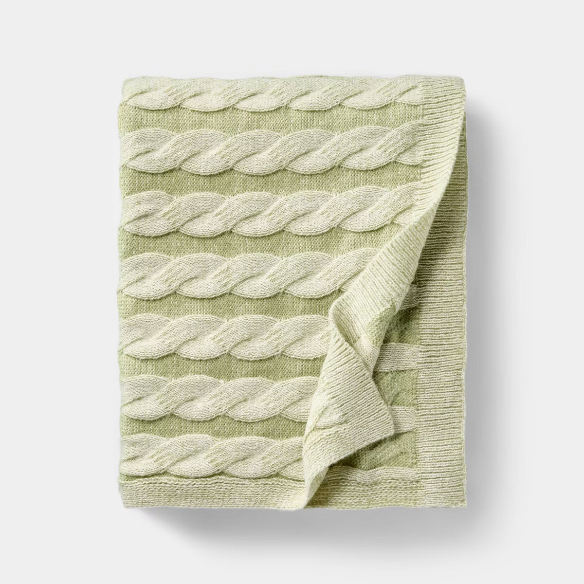 Twisted Cable Throw Blanket Green and Cream 50"x60" - Threshold designed with Studio McGee