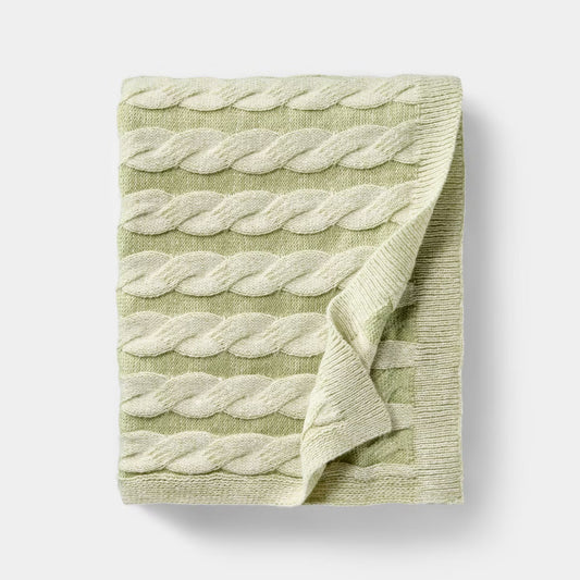 Twisted Cable Throw Blanket Green and Cream 50"x60" - Threshold designed with Studio McGee
