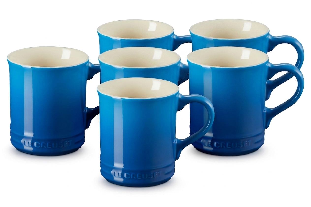 NEW - Le Creuset Stoneware Set of 6 Mugs, 14 oz. each, Marseille