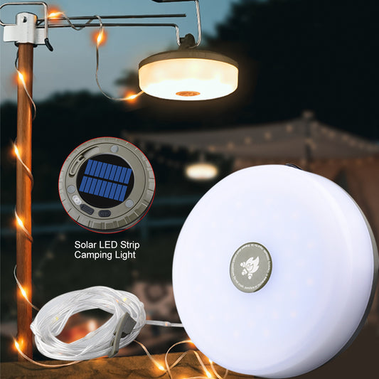 Solar Camping String Lights, 32.8 FT Fairy String Light, 4 in 1 Portable Waterproof Camp Lamp with 8 Lighting Modes, Hanging Rechargeable Lantern