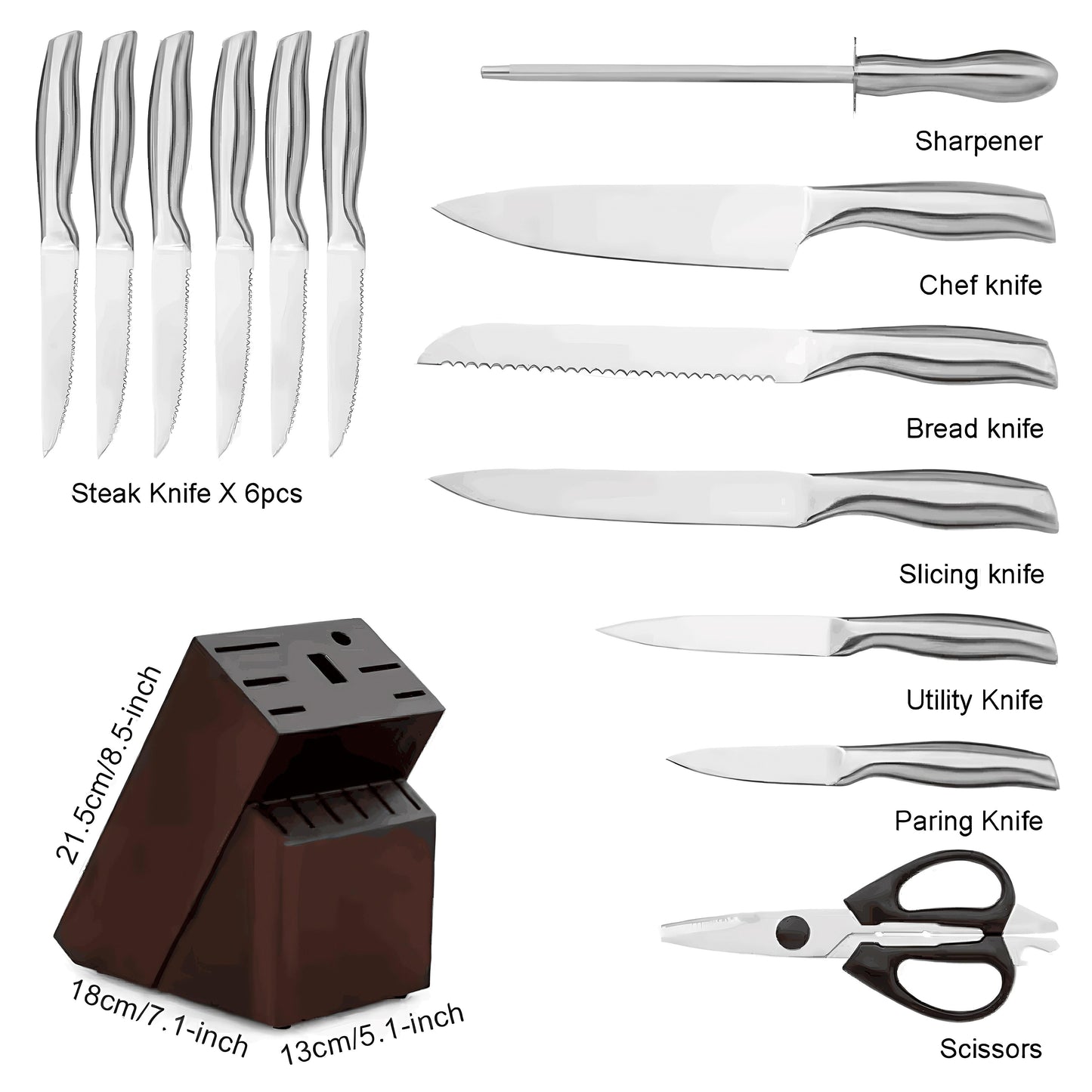14 Piece Knife Set with Block and Scissors, Stainless Steel
