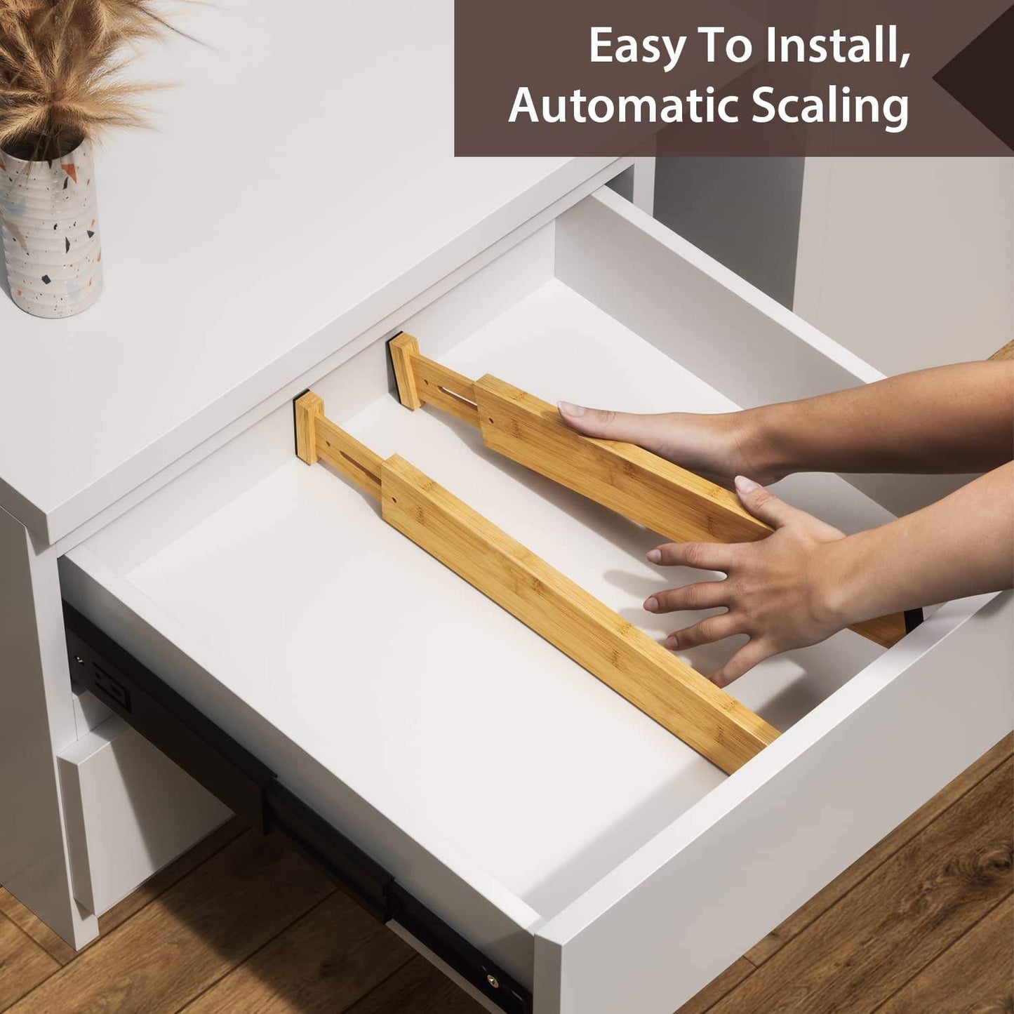4pc Bamboo Drawer Dividers - Adjustable 17-22” - Spring Loaded Organizer Set