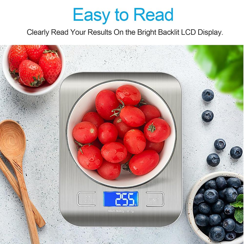 Food Kitchen Scale, White, Digital Grams and Ounces, LCD Display, Medium, 304 Stainless Steel