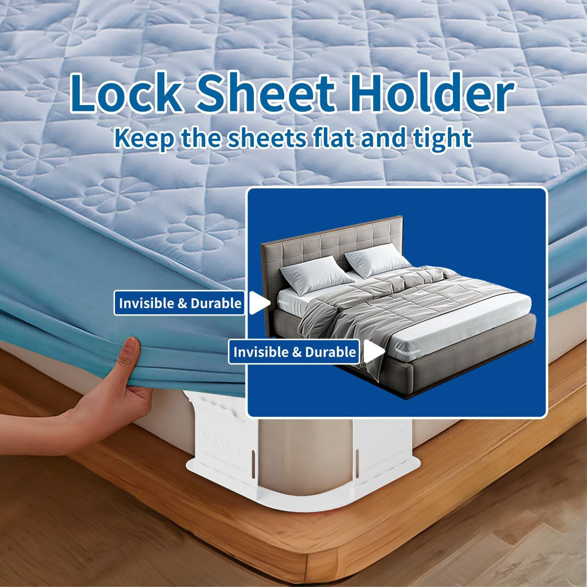 Bed Lock Sheet Holders Fit All Sheet Size,  Keep Sheets Firm & Tight, Bed Fitted Sheet Holder