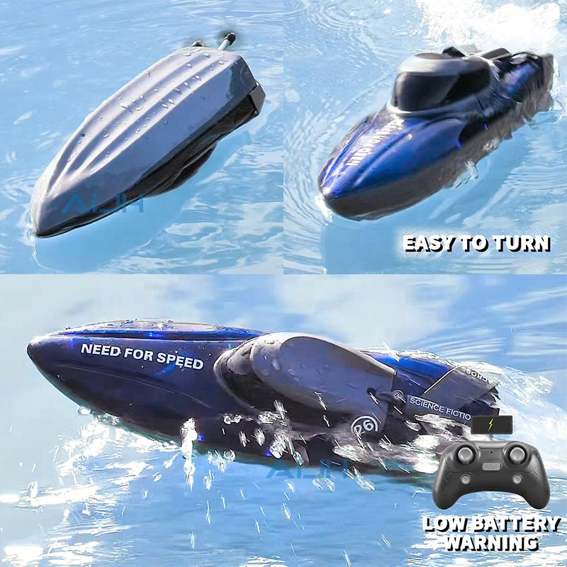 Beginner’s High-Speed RC Racing Boat with LED Lights – Durable & Easy to Pilot