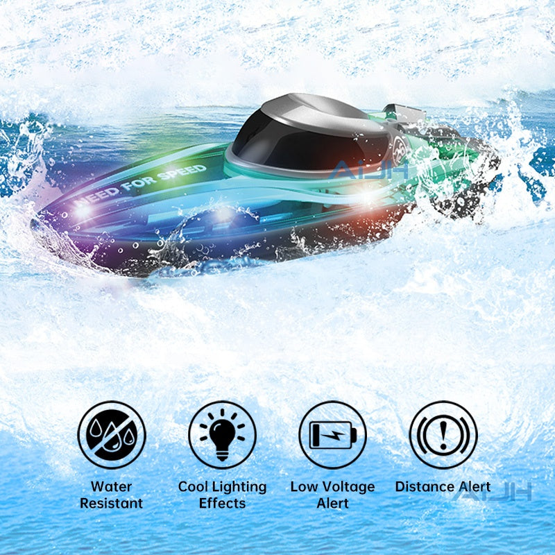 Beginner’s High-Speed RC Racing Boat with LED Lights – Durable & Easy to Pilot