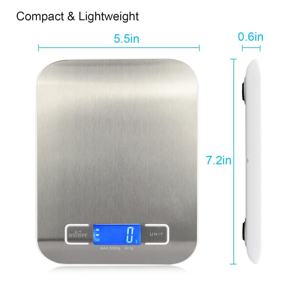 Food Kitchen Scale, White, Digital Grams and Ounces, LCD Display, Medium, 304 Stainless Steel