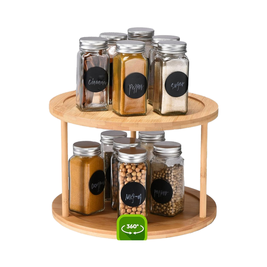 Two-Tier Bamboo Wood Lazy Susan Organizer Kitchen Turntable for Cabinet, Table or Pantry Organization, 10" Diameter & 7" High