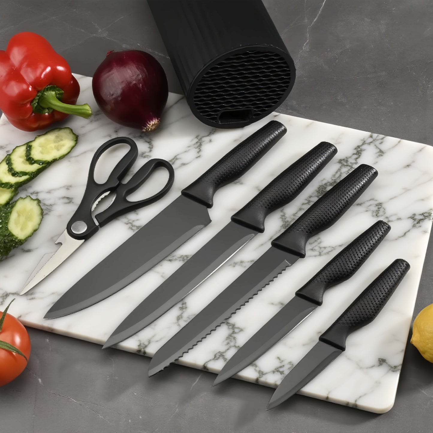 7-Piece Black Knife Block Set