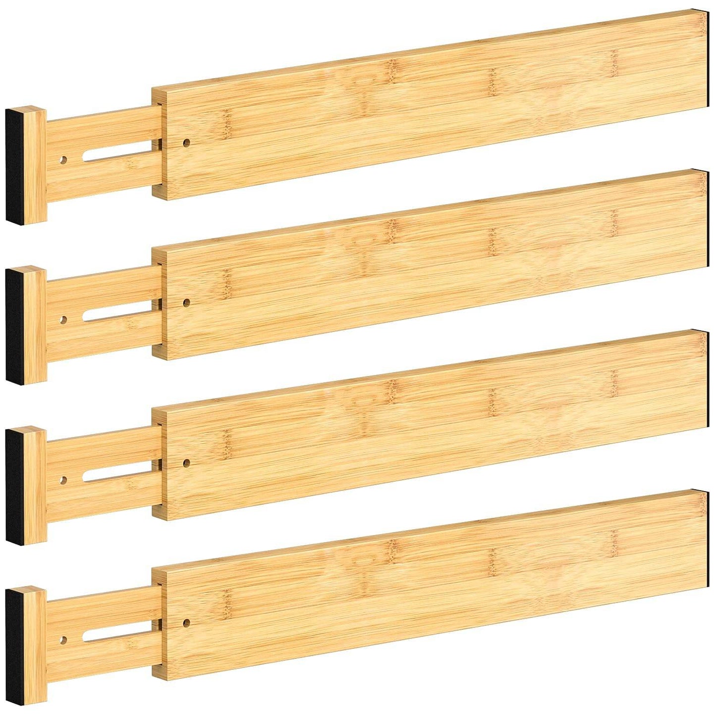 4pc Bamboo Drawer Dividers - Adjustable 17-22” - Spring Loaded Organizer Set