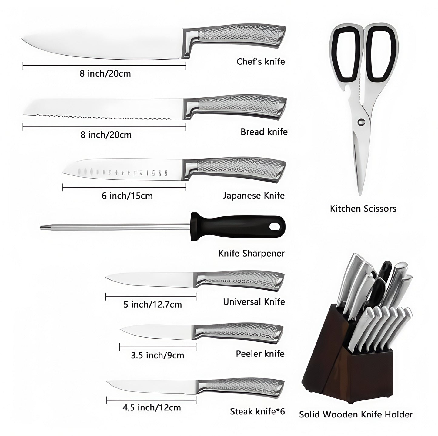 14 Piece Knife Set with Block and Scissors, Stainless Steel